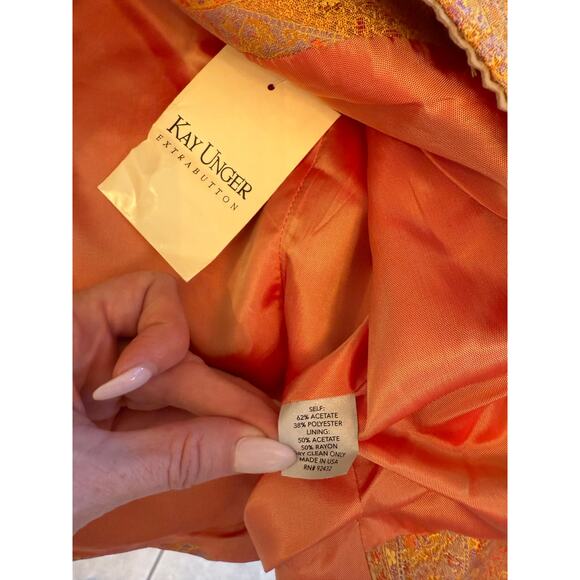 Kay Unger Vintage NWT Orange Gold Paisley Brocade India Lined Jacket Sz 10 - Picture 4 of 8